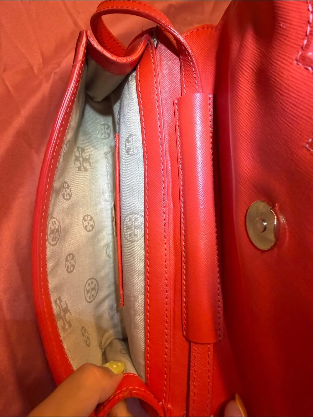 Tory Burch Orange Scalloped Laser-Cut Clutch with Gold Logo